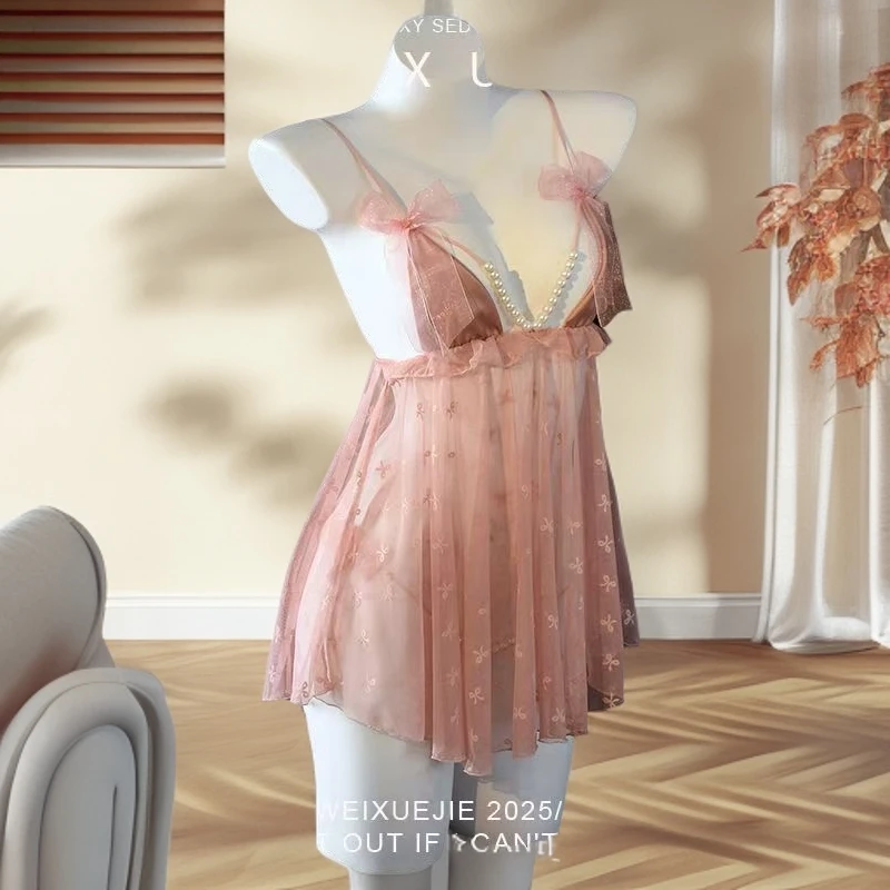 【玉珠】80-200斤诱惑款禁欲系睡衣性感睡裙2025新款纯欲风战袍高级