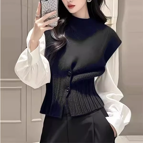 高级感小香风气质显瘦针织马甲女设计感无袖圆领毛衣背心春秋外搭
