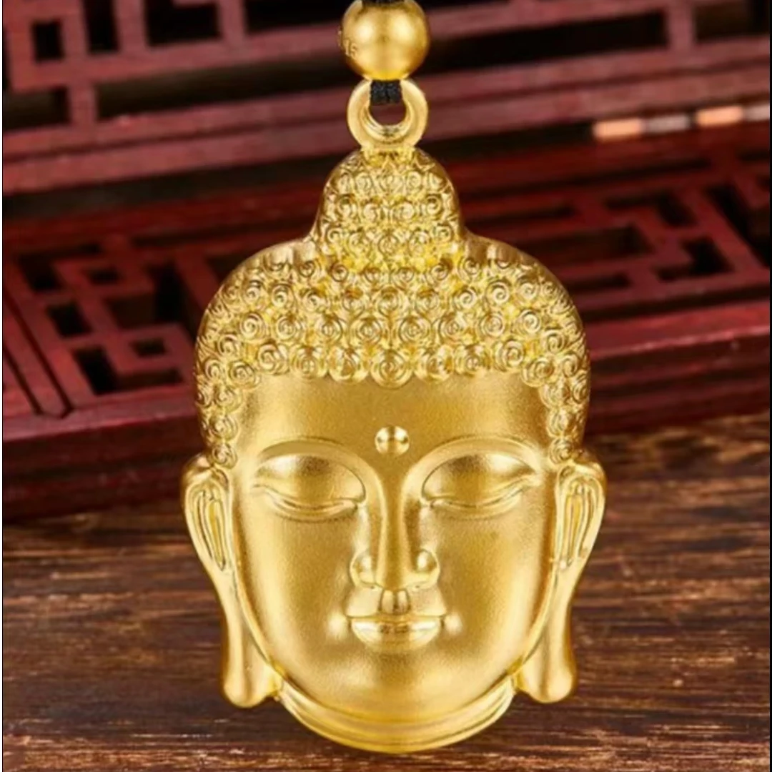 吊坠足银 2025手工时尚双面轻奢工艺佛头吊坠金色女款素款