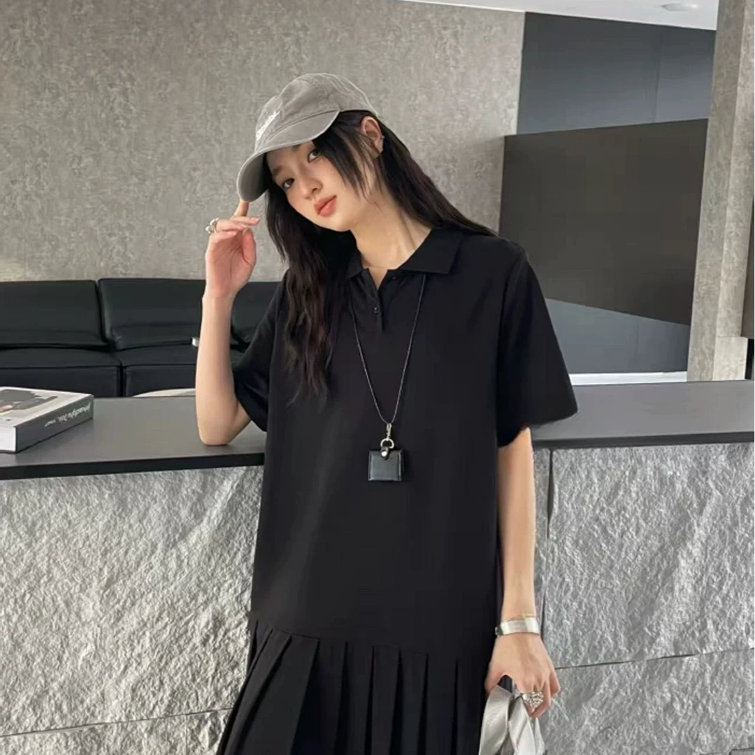 主播自留胖MM穿也显瘦的Polo领韩系学院风连衣裙