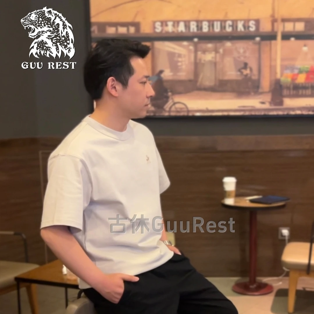 古休100%纯棉T恤刺绣短袖夏季复古休闲宽松休闲潮流百搭圆领半袖