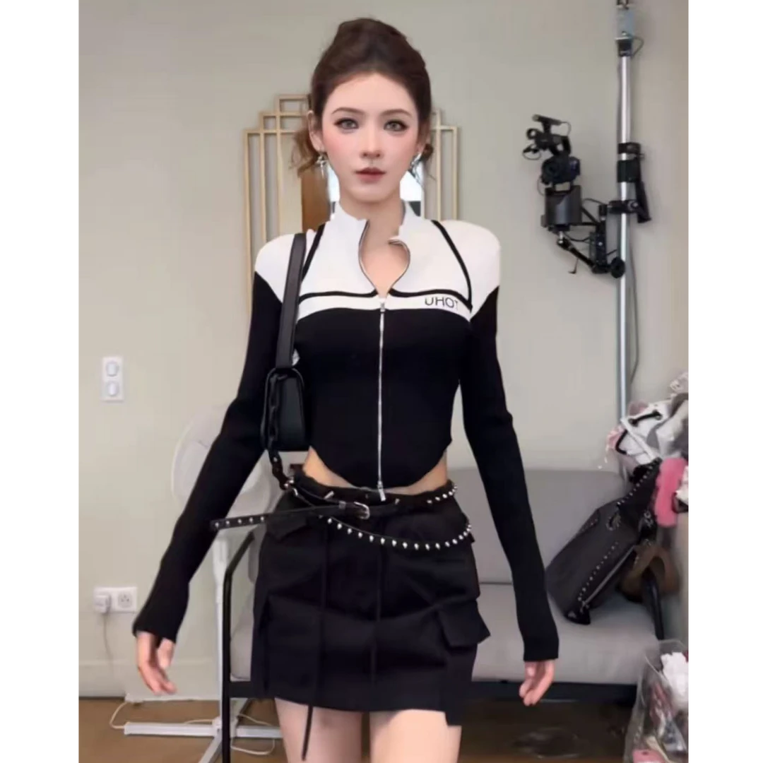 UHOT/诱货【张予曦同款】25秋 黑白拼色针织拉链衫 ganjue买手店