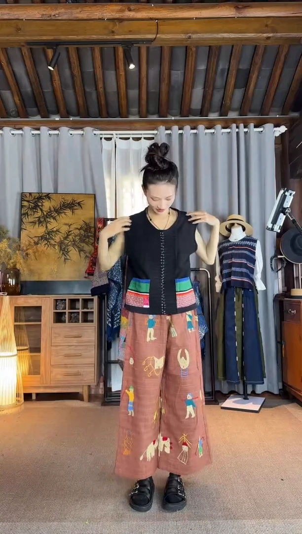 设计师款褐色孩童刺绣裤裙
