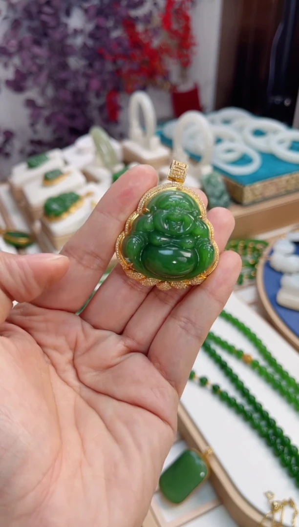 【闪购商品】和田玉吊坠18K金镶嵌珍藏设计款满钻 佛公