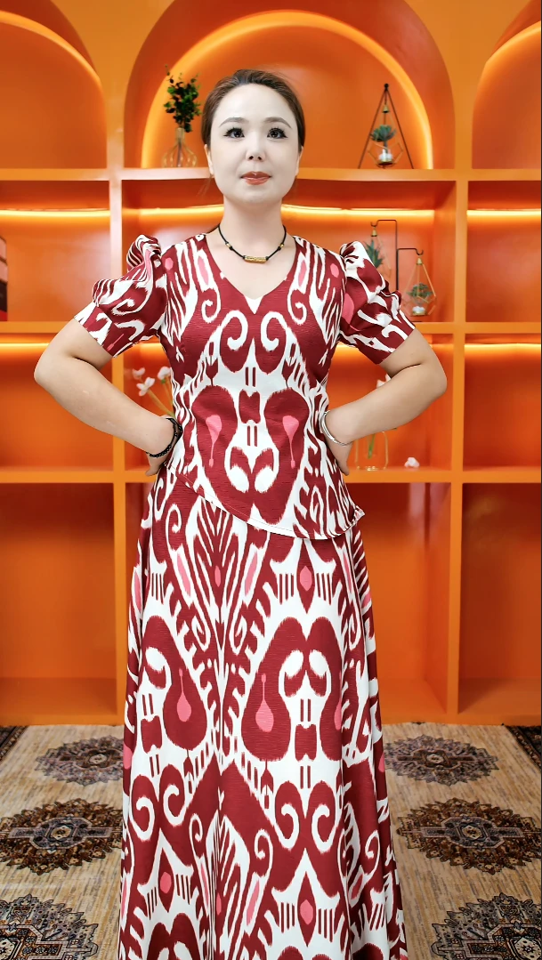 v领艾德莱斯长裙两件套