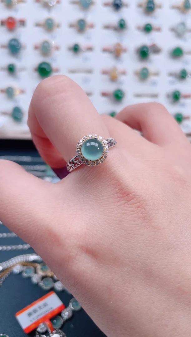 银S925镶嵌戒指翡翠天然翡翠