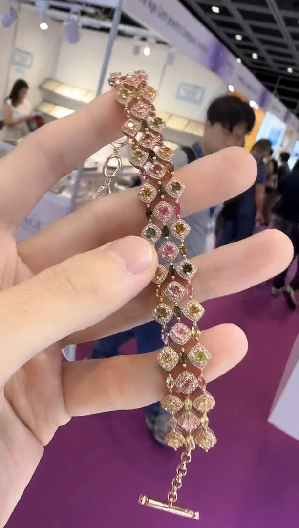 银S925镶嵌手链碧玺设计款多彩宝多样性发一件