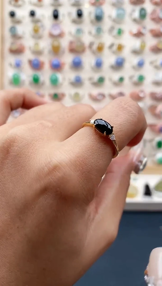 【闪购商品】翡翠戒指银S925镶嵌缅甸天然A货翡翠222  9+3