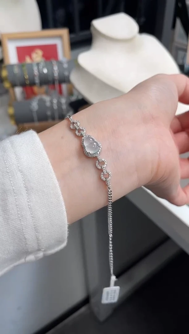 银S925镶嵌手链翡翠雪花棉葫芦