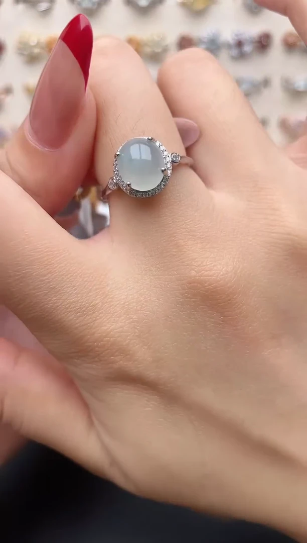 【闪购商品】翡翠戒指银S925镶嵌一物一证一礼盒