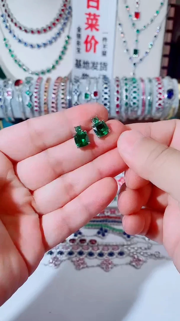 耳饰未镶嵌祖母绿祖母绿方形耳钉