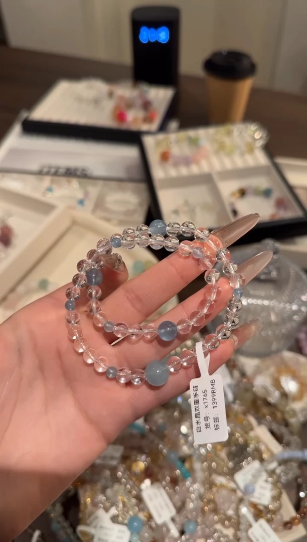 水晶手链合金白水晶双圈x1765