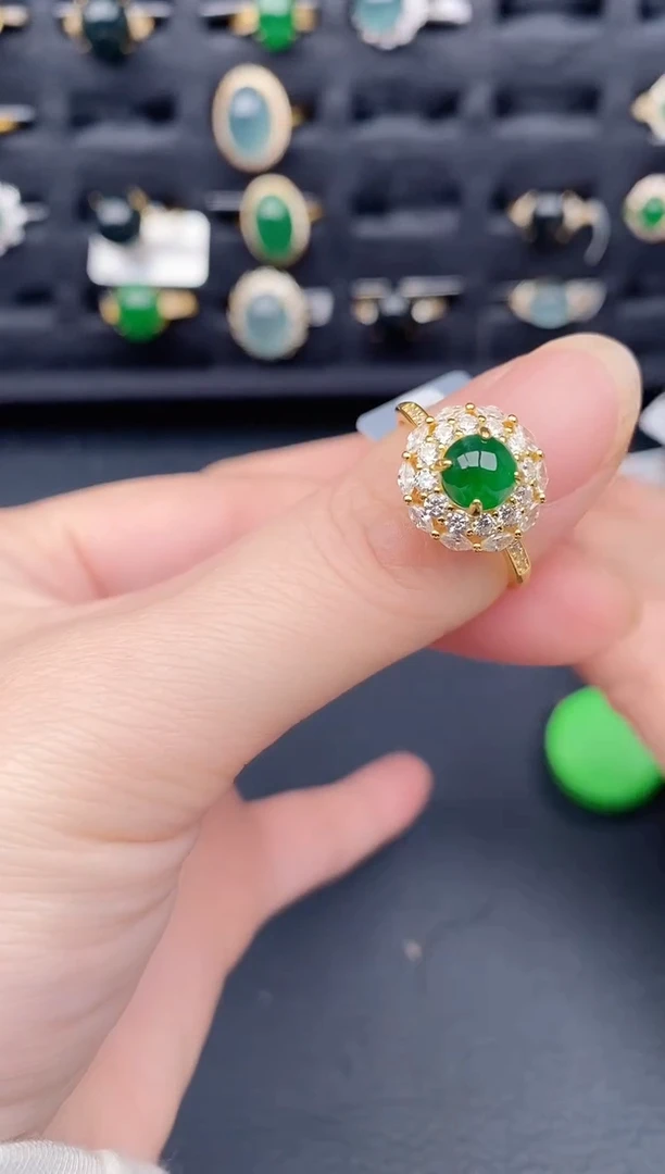 银S925镶嵌戒指翡翠天然a货翡翠116