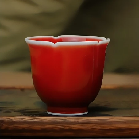 缦云-红釉手工花口客杯