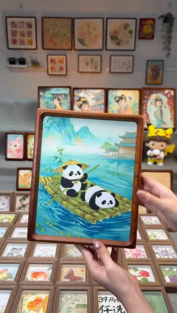 国画竹排熊猫 手绘国画10