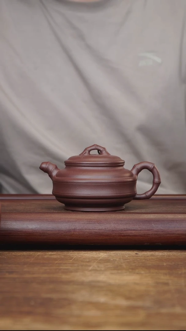 茶壶紫砂250ml 双线竹鼓 紫泥