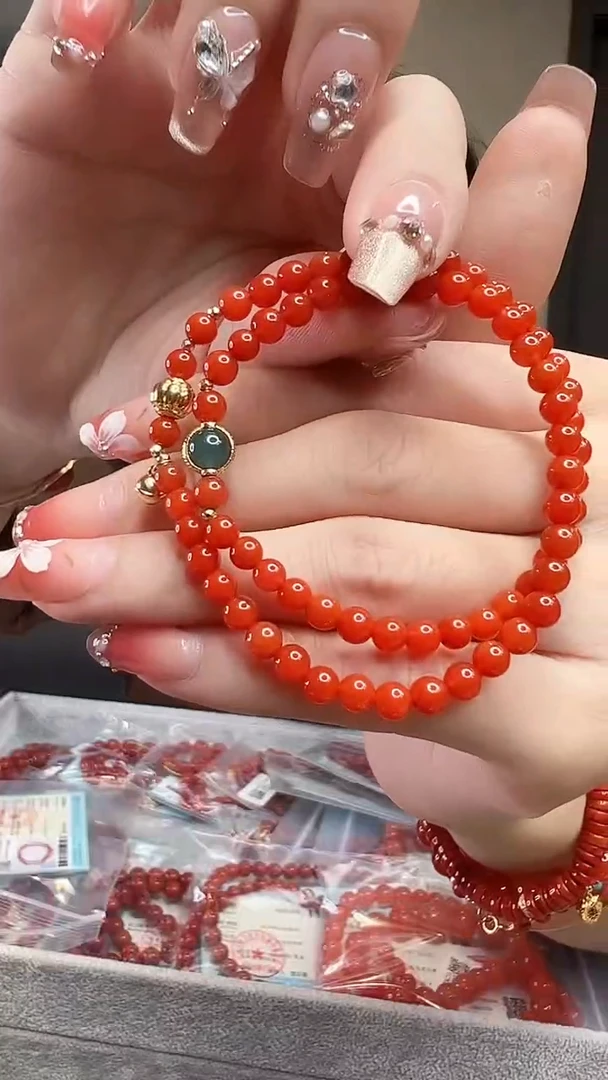 【闪购商品】南红玛瑙圆珠双圈链未镶嵌/冰红/18K金设计款/4.5mm+