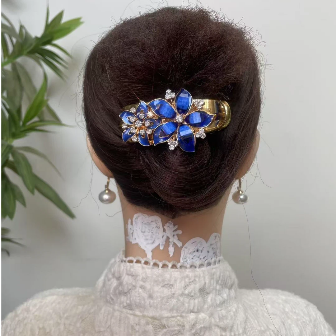 新款气质百搭尖叶紫荆双花手工合金鸭嘴夹优雅女式