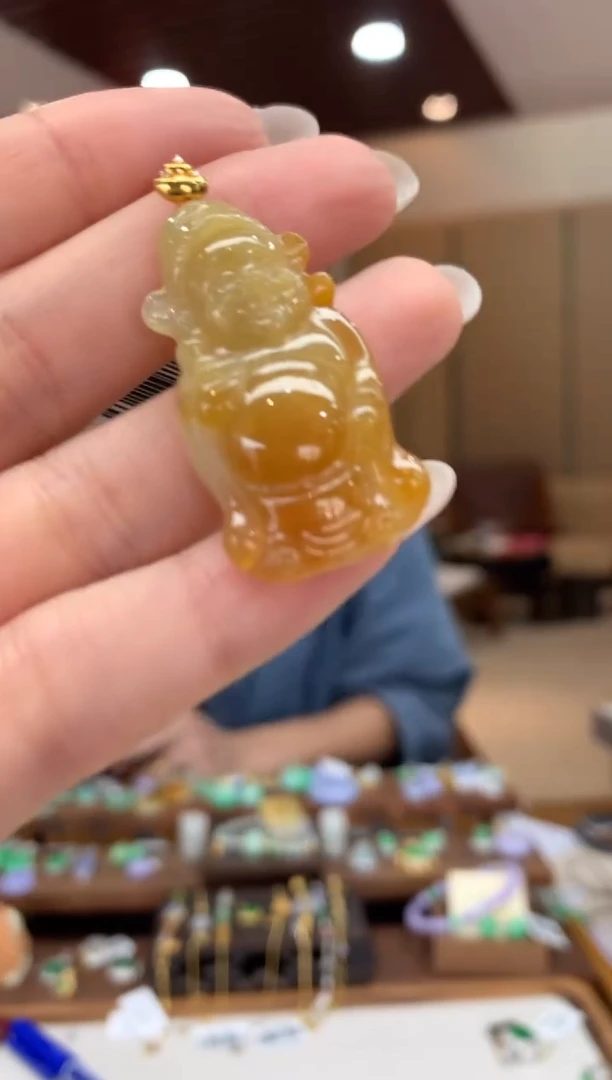 吊坠(不含链)18K金镶嵌翡翠财神