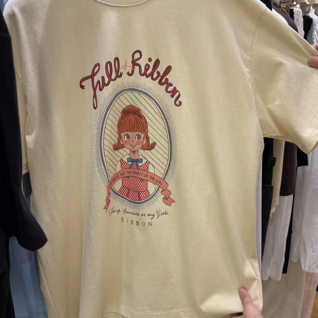 【NO退NO换】韩国东大门2025夏款奶黄色圈圈女孩短袖T