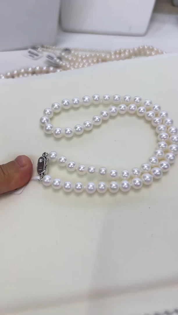 淡水珍珠银S925镶嵌颈饰7-7.5无核白珠项链