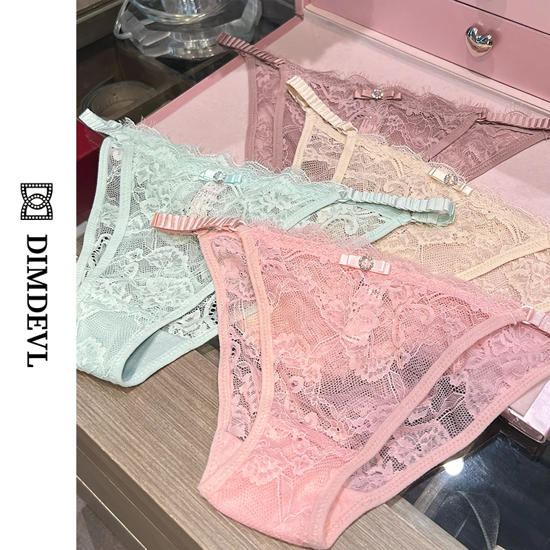 DIMDEVL/汀黛蝴蝶结少女法式蕾丝女士三角内裤透气性感纯欲中腰棉