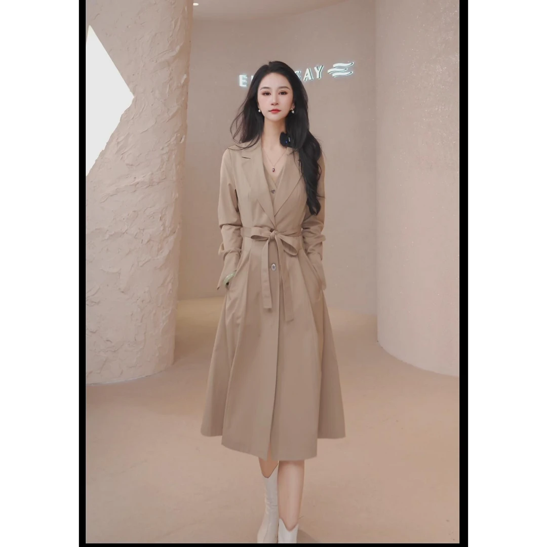 【粉丝专享】歌力思翻领假两件风衣连衣裙女EWE343Y05900