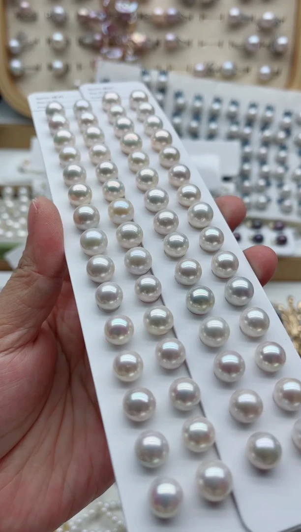 银S925镶嵌耳钉淡水珍珠多样性发其一，非无暇