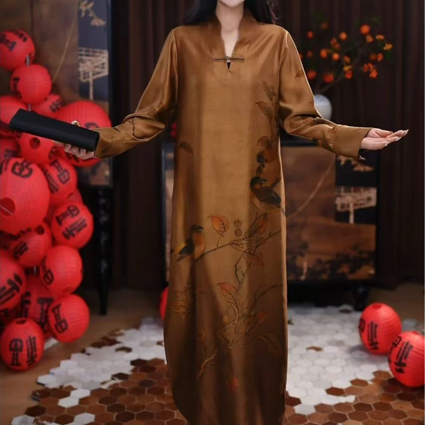 【思渝】香云纱新中式复古宽松女士国风腔调长款休闲时尚连衣裙