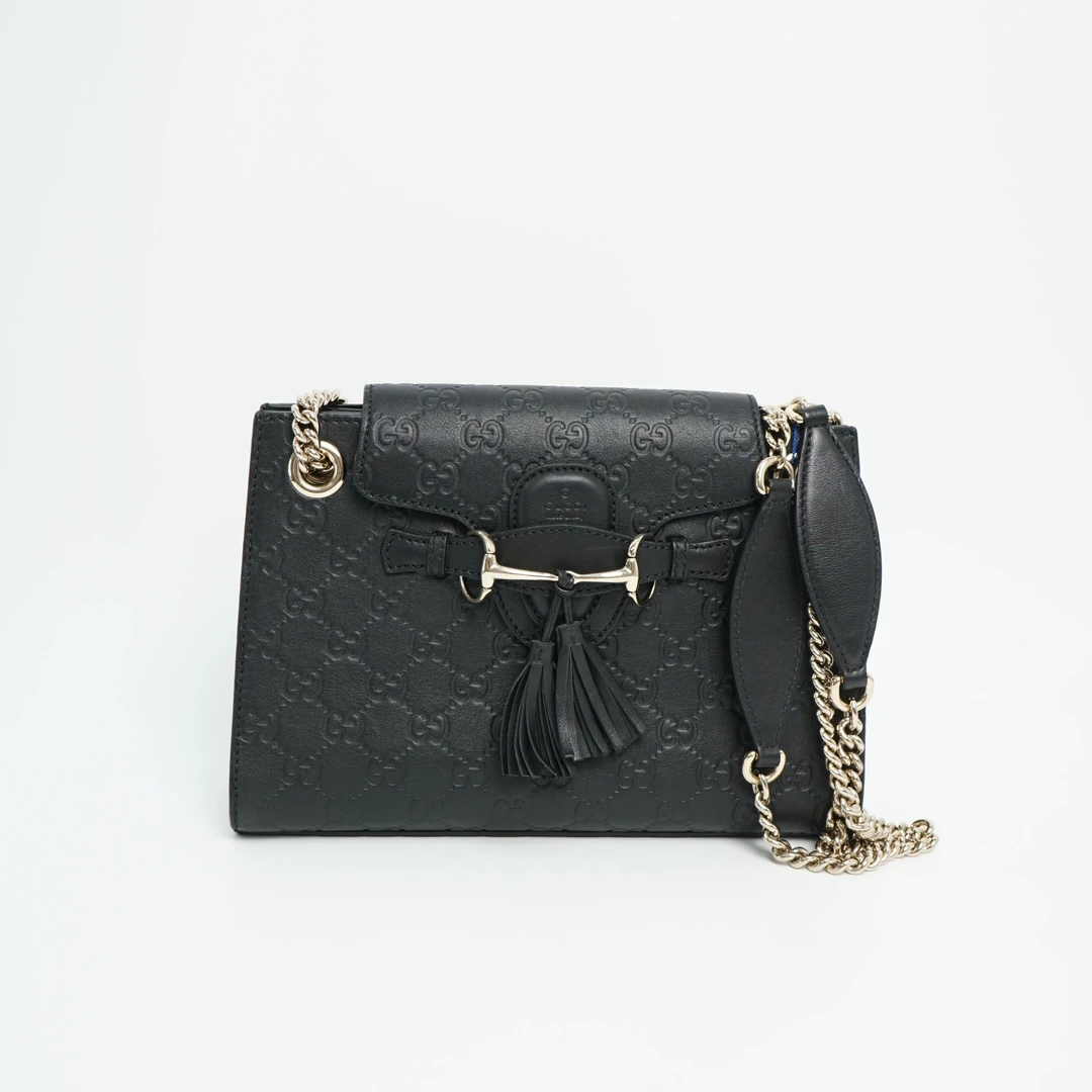 95新 GUCCI/古驰 古驰流苏手提包黑色满印/DS014234