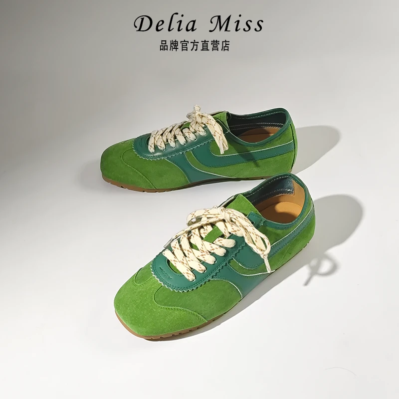 迪莉桠时尚新款小众方头百搭德训鞋内增高系带休闲鞋气质舒适女鞋