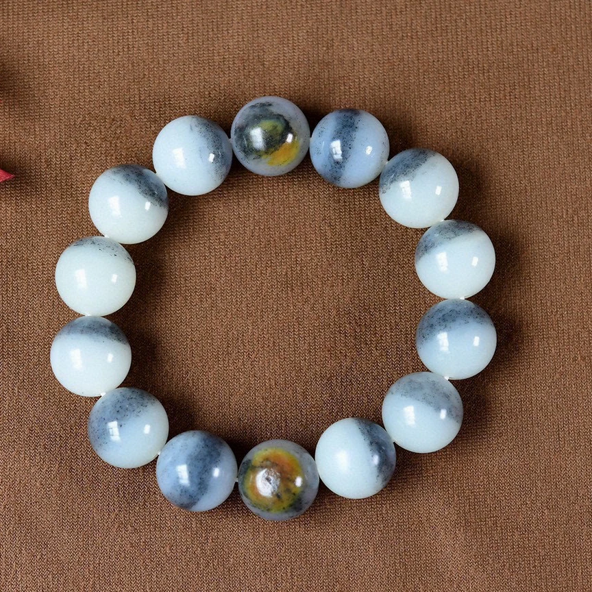 和田玉籽青花聚宝盆手链 16mm手链