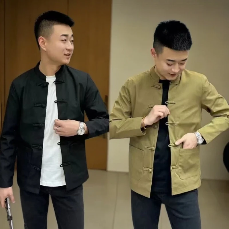 秋季新款男士夹克中国风唐装立领盘扣复古帅气中式网红款外套潮流