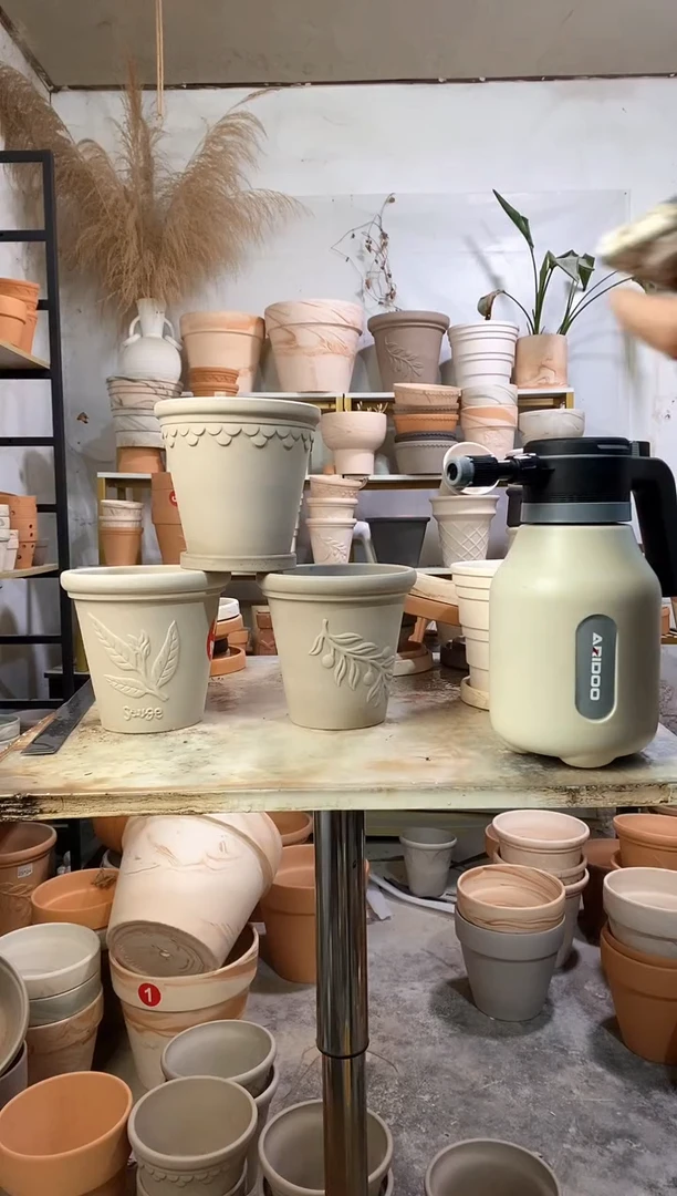 16*15灰陶浮雕3图案 3盆3托