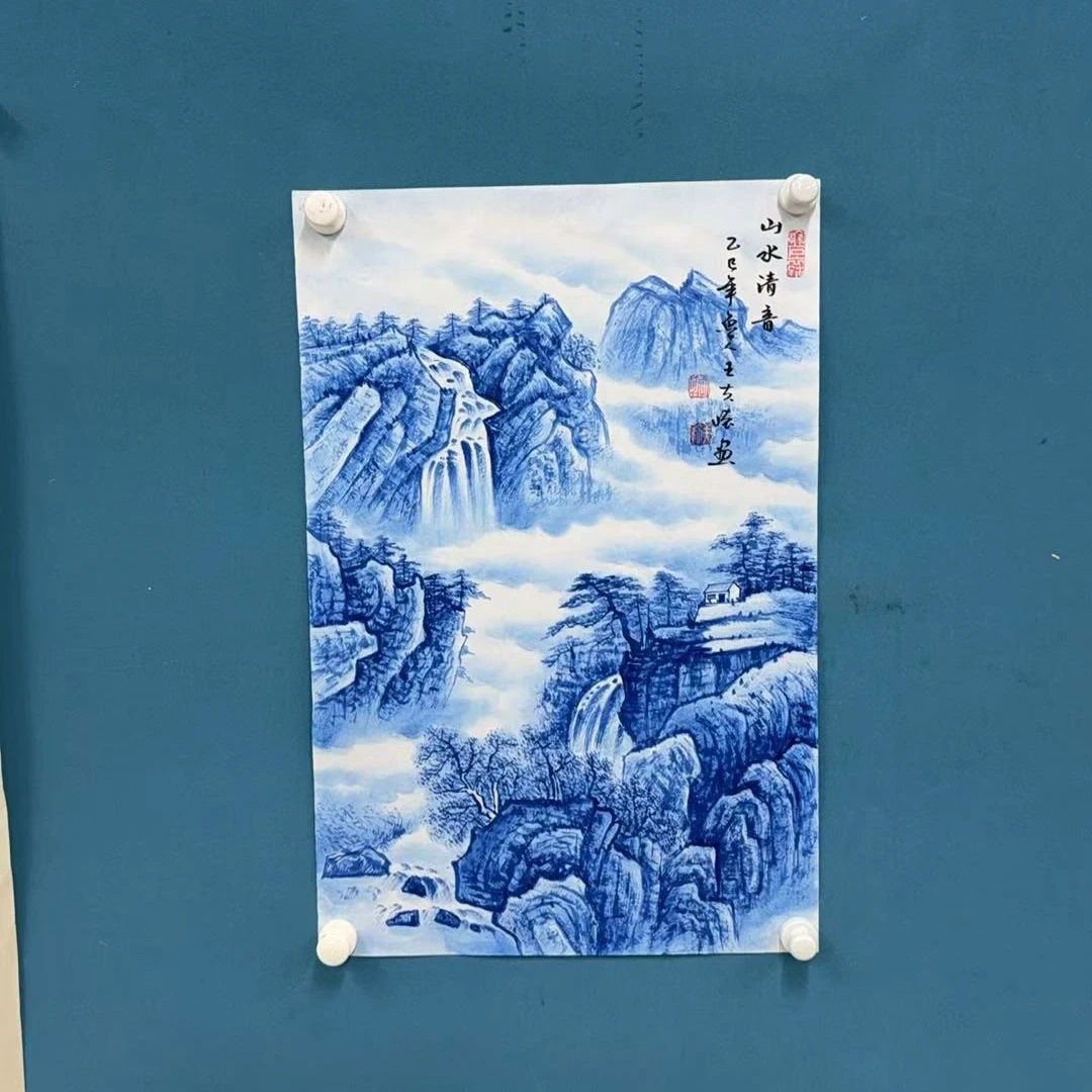 王夫怀- 四尺三开青花瓷-0638