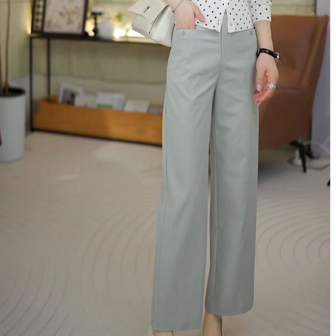 思妍  经典气质垂感九分直筒裤  夏新款百搭显瘦高腰休闲裤3731