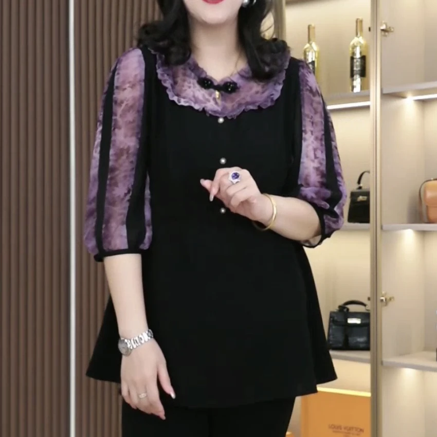 大码女装木耳花边短袖百搭宽松显瘦遮肉百搭上衣ZB6794