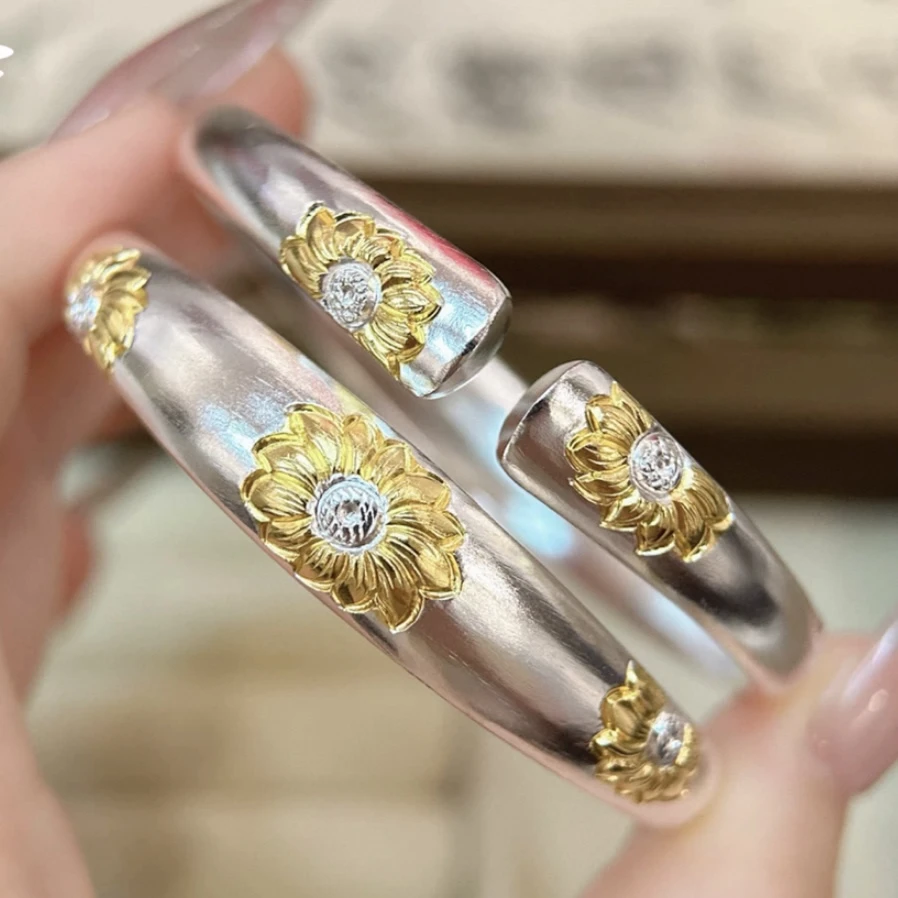 999.9银【向日葵复古款手镯手镯】情人节送女友老婆