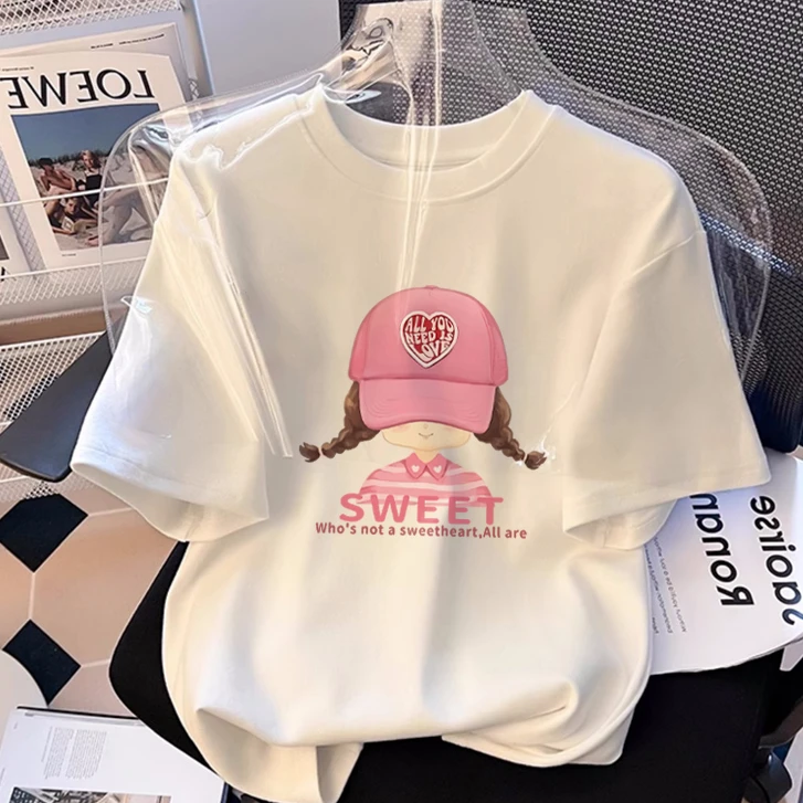 白色童装新款女童短袖t恤夏季2025薄款儿童纯棉半袖圆领上衣体恤