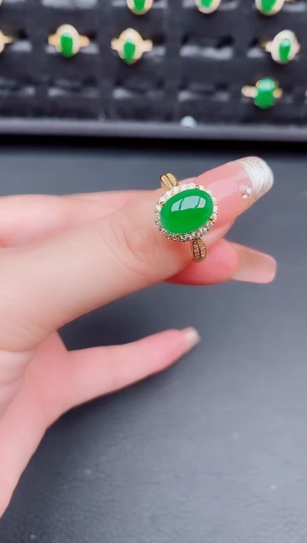 翡翠戒指银S925镶嵌天然a货翡翠116