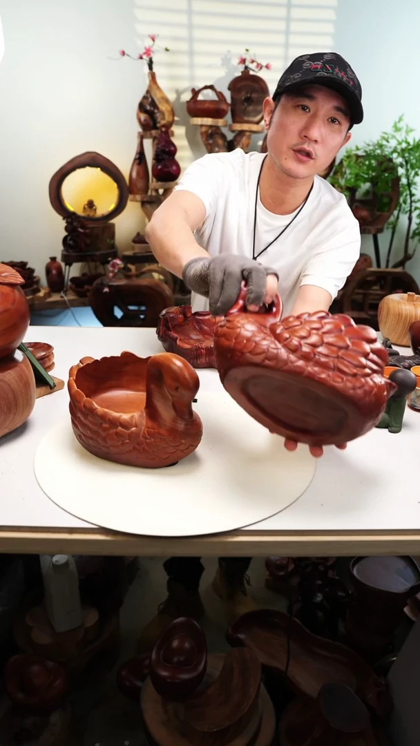 木香樟木摆件/天鹅果盆