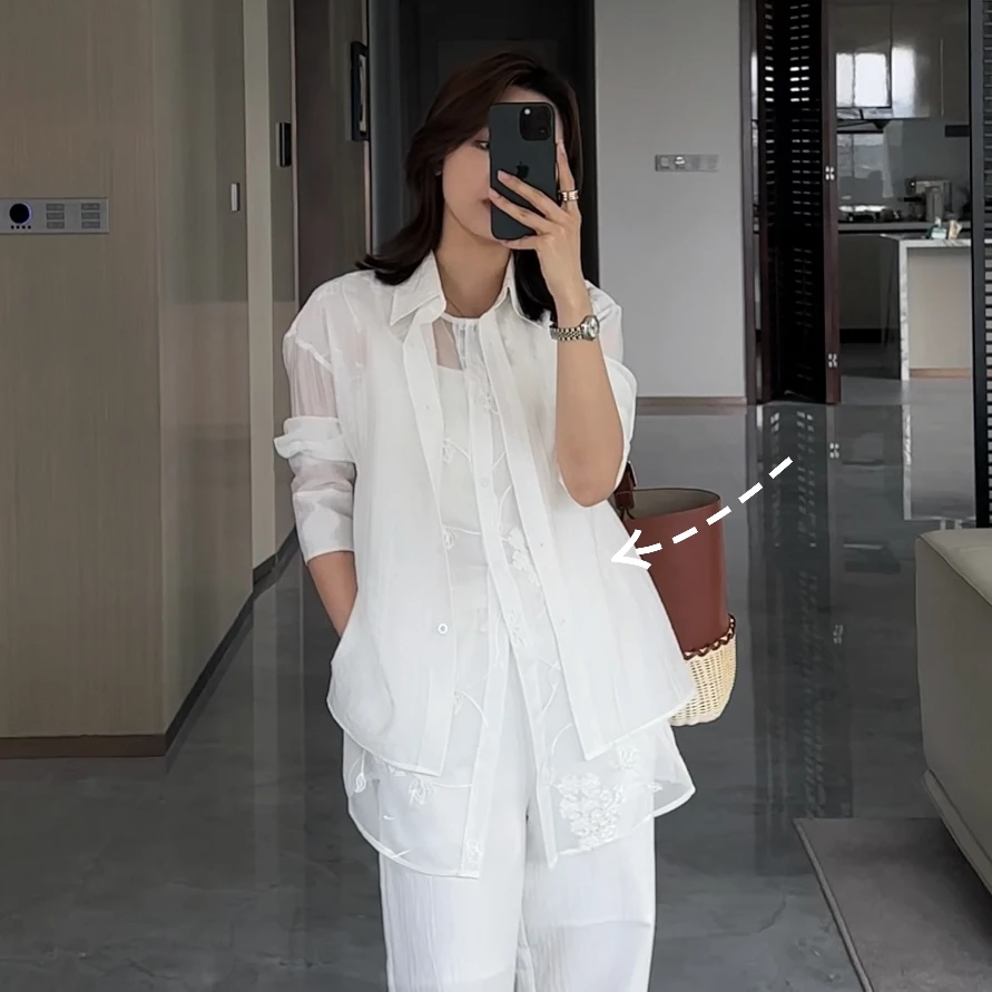 REALNEEI【层次美学】天丝薄款假两件刺绣衬衫 夏天穿很凉快 21561