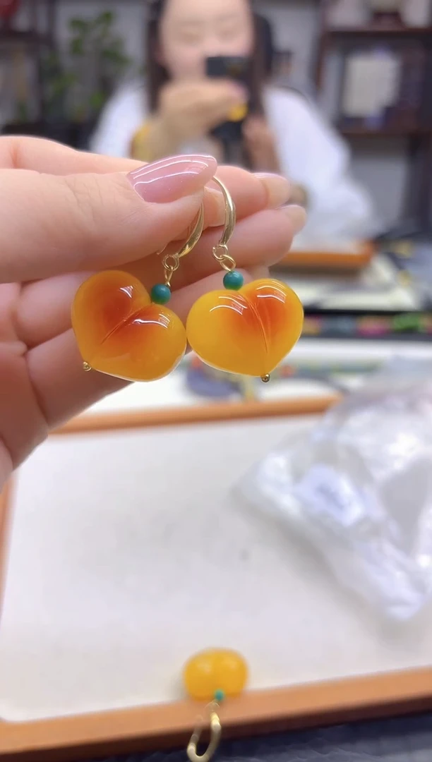 蜜蜡14K金镶嵌耳饰DIY款E904