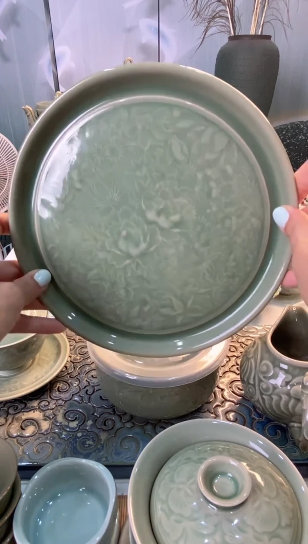 耀州窑【微瑕】处理21cm左右 百花壶承 一个 底款混发