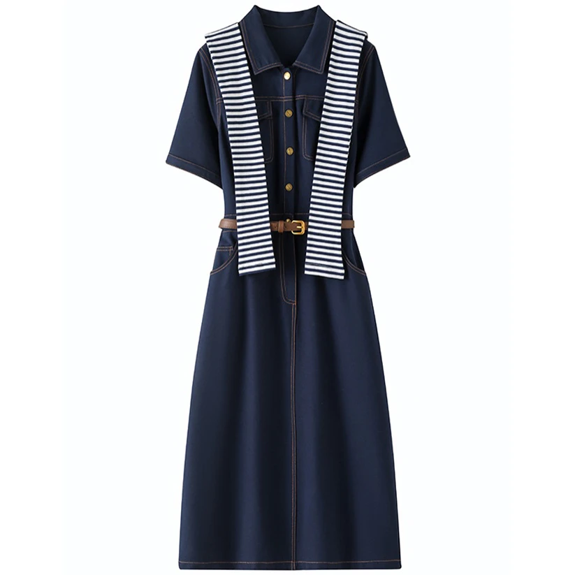 Basic House/百家好A夏季新款气质显瘦收腰百搭休闲连衣裙女