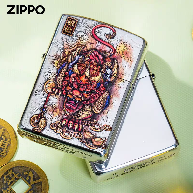 【CC】Zippo打火机镀银盔甲鸿运红貔貅316