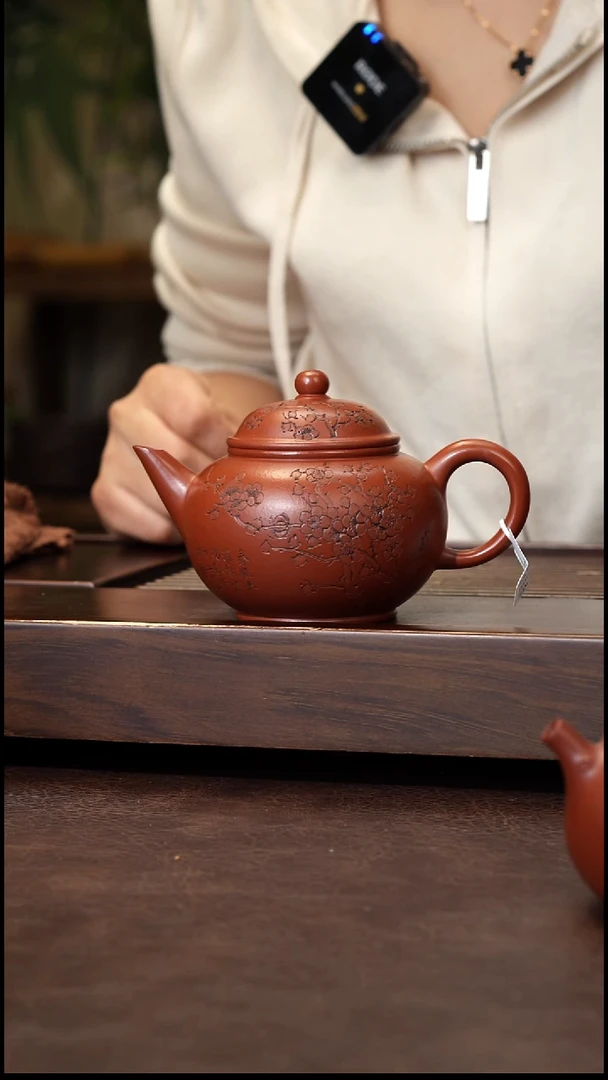 茶壶紫砂朱泥刻绘水平200cc左右