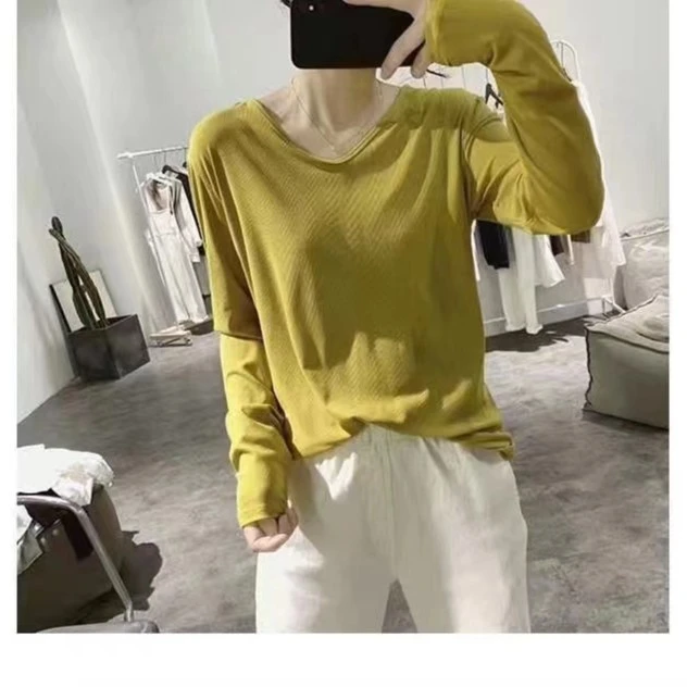 JIUER定制时尚百搭螺纹V领长袖小衫2028