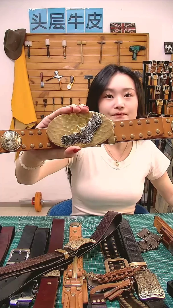 锤打纹手工牛皮腰带