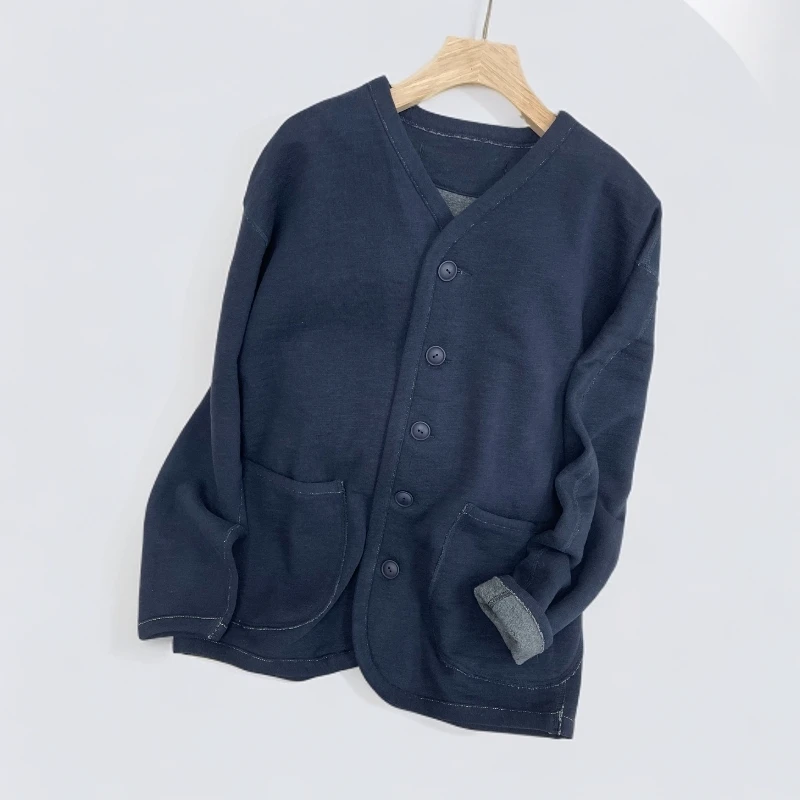 45*r日系单排扣棒球领开衫外套透气修身型长袖外套上衣针织外套